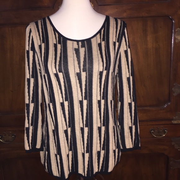 Jones Wear Tops - Joneswear Taupe/Black Geometric Sweater  SMALL